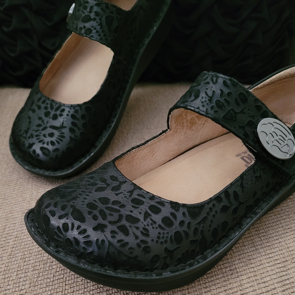 ALEGRIA PAL 435 BLACK FLORAL PRINT MARYJANE CLOGS